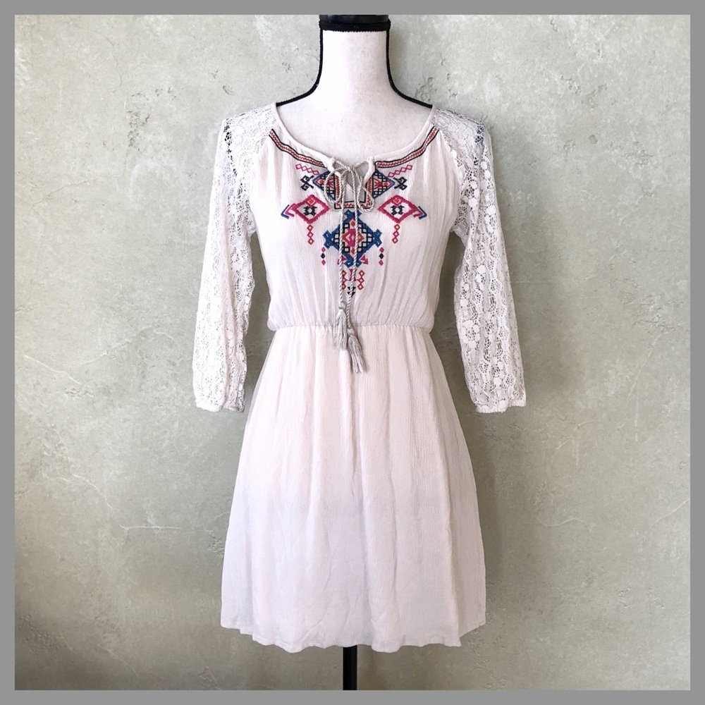 Flying Tomato Boho Embroidered Lace Sleeve Dress